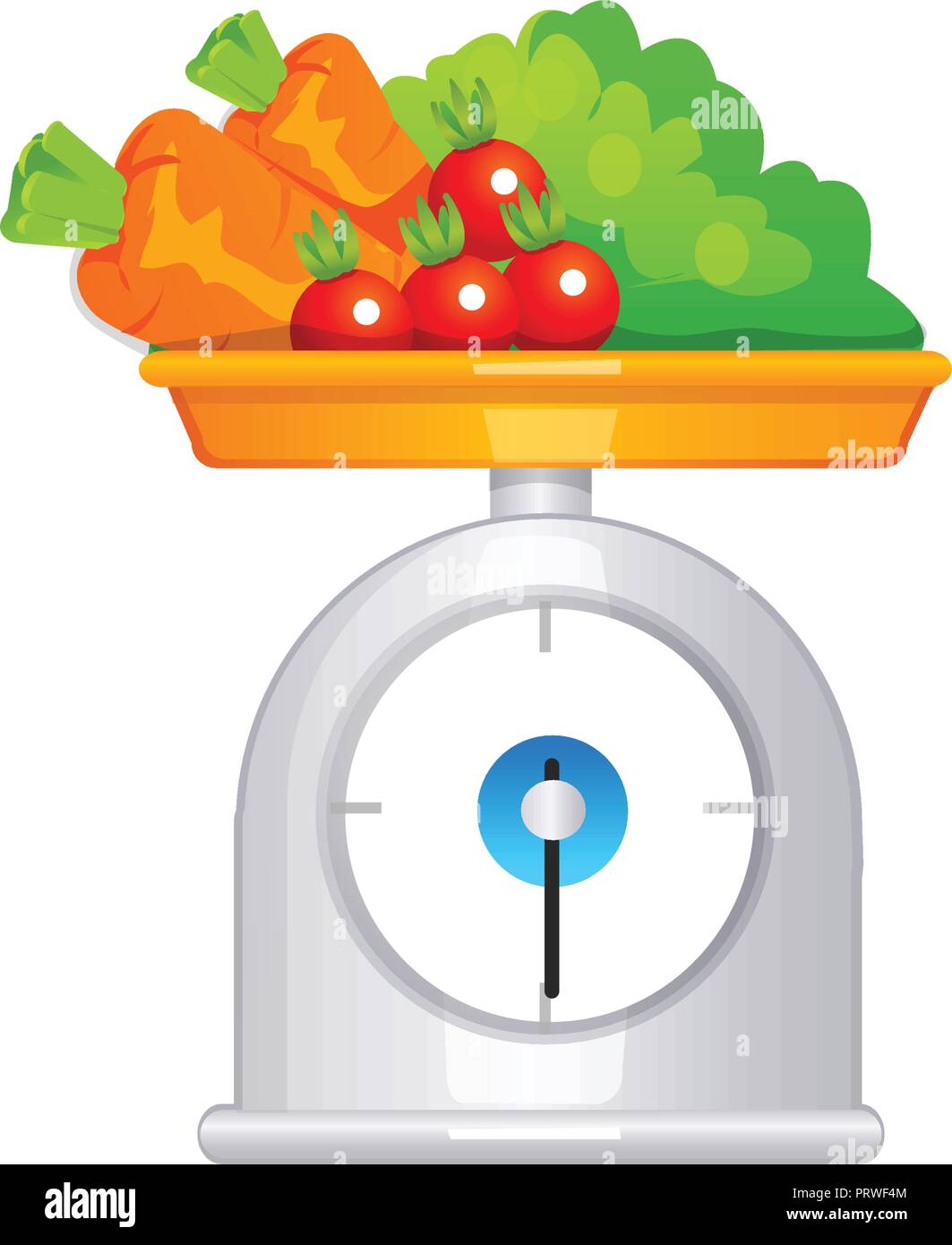 Waagen mit Obst. Vector Illustration isoliert auf weißem Hintergrund Stock Vektor