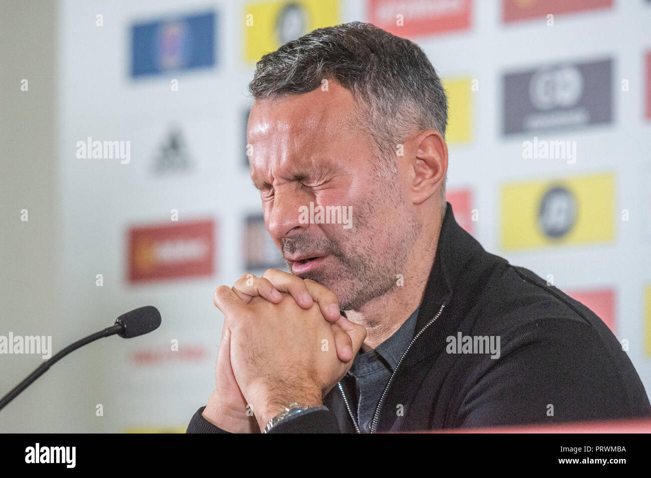 Cardiff - Wales - UK - 4. Oktober 2018: Wales Football Manager Ryan Giggs auf einer Pressekonferenz in St. Fagans National Museum für Geschichte in der Nähe von Cardiff heute. Er kündigte an, seine Gruppe Spanien und der Republik Irland in den kommenden Internationals zu Gesicht. Credit: Phil Rees/Alamy leben Nachrichten Stockfoto