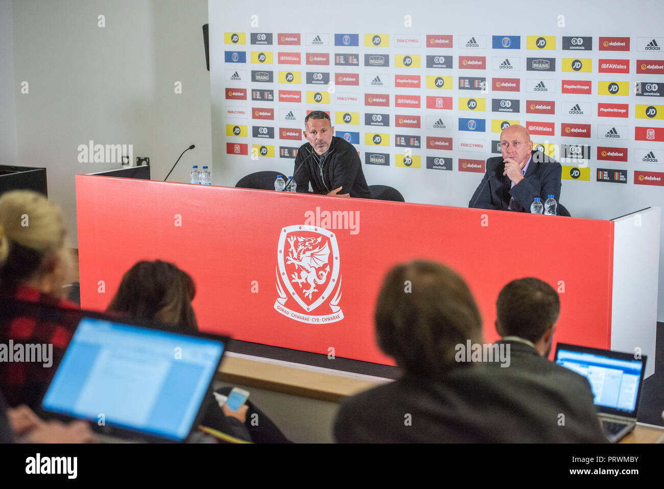 Cardiff - Wales - UK - 4. Oktober 2018: Wales Football Manager Ryan Giggs auf einer Pressekonferenz in St. Fagans National Museum für Geschichte in der Nähe von Cardiff heute. Er kündigte an, seine Gruppe Spanien und der Republik Irland in den kommenden Internationals zu Gesicht. Credit: Phil Rees/Alamy leben Nachrichten Stockfoto