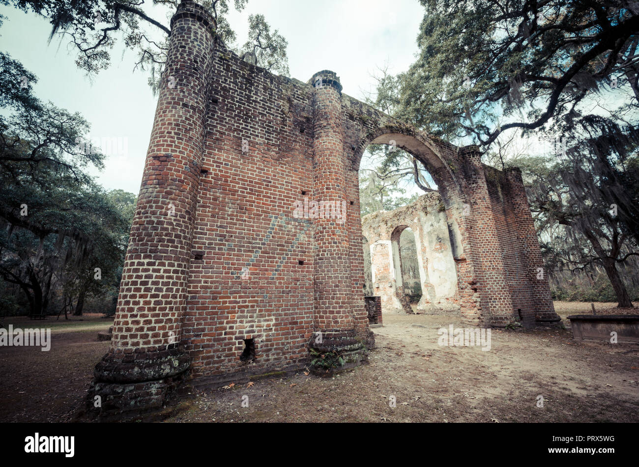 Alte Sheldon Kirchenruine in Harrisburg South Carolina, Kirche ist von den revolutionären Krieg und brannte nieder. Stockfoto