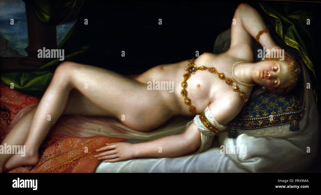 Schlafende Venus 1589-1608 Dirk de Quade van Ravesteyn Niederländischen in den Niederlanden (griechische, römische, Mythologie, (Mythen bestehen oft aus heiligen Erzählungen über Götter), Stockfoto