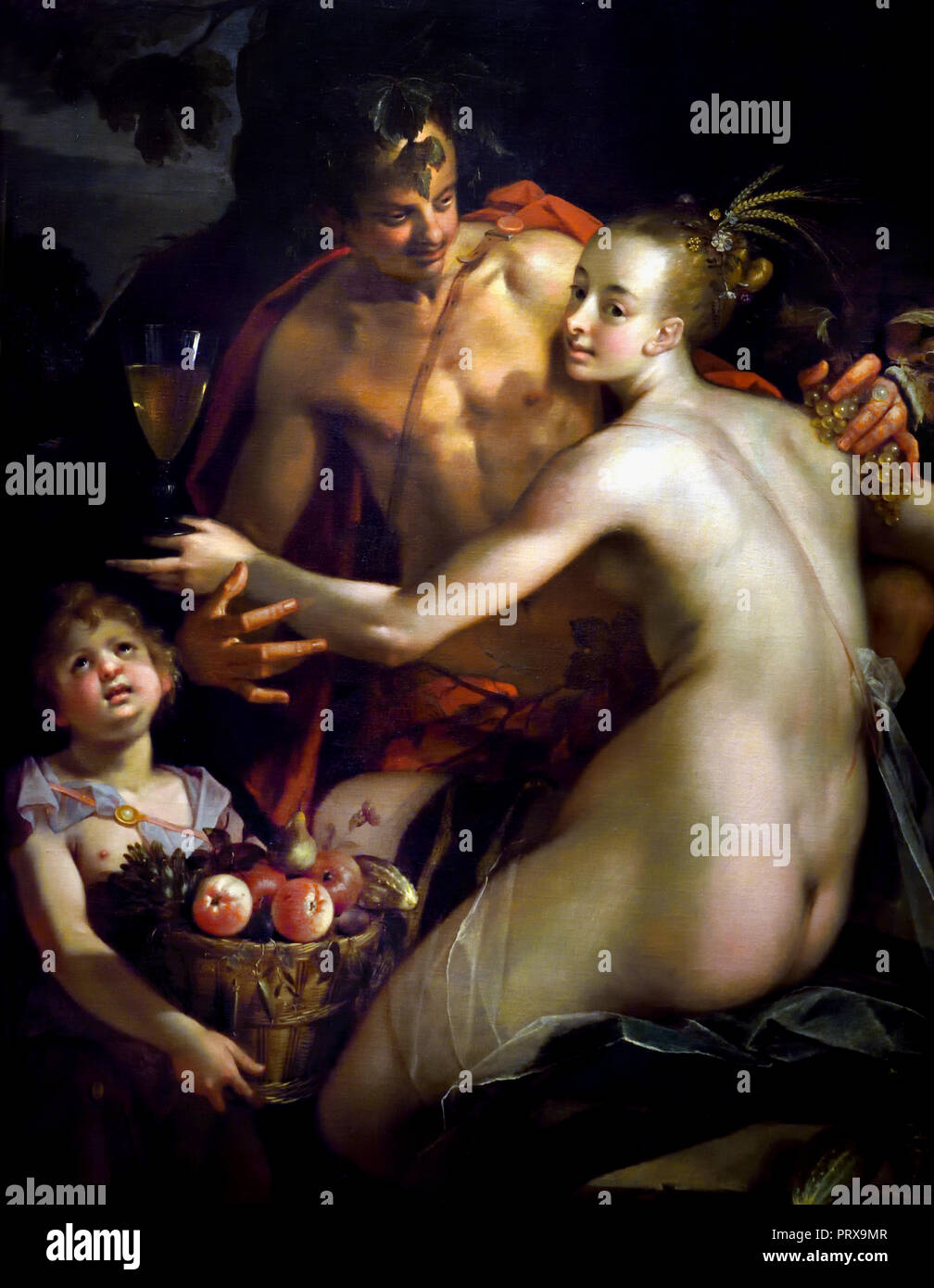 Bacchus, Ceres und Amor (1595 - 1605) von Hans von Aachen 1552-1615 Deutscher Deutschland. Griechische, römische, Mythologie, Stockfoto