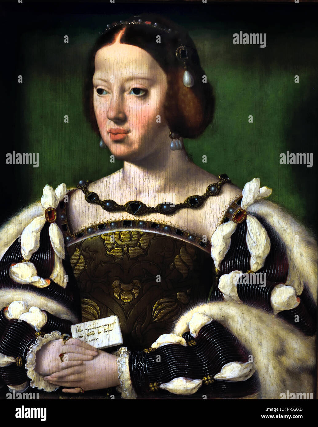 Königin Eleonore von Frankreich 1530 Malers Joos van Cleve 1487-1541 Niederlande Die Niederlande (Eleonore von Österreich (1498 - 1558), genannt "Eleonore von Kastilien, Erzherzogin von Österreich und Infantin von Kastilien aus dem Hause Habsburg, und in der Folge wurde Königin von Portugal (1518-1521) und von Frankreich (1530 - 1547). Stockfoto