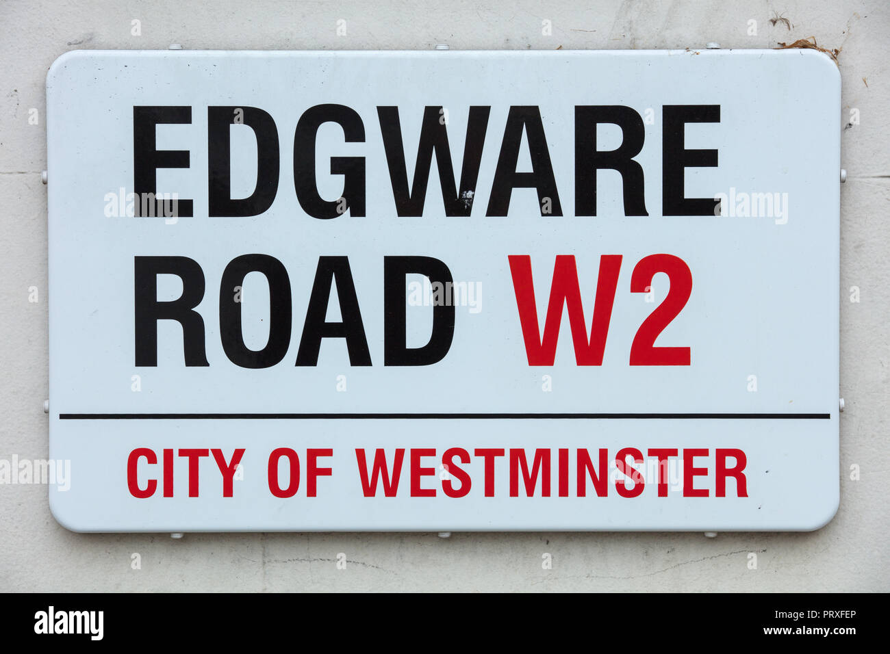 London, UK, Straße, Straße, Zeichen der Edgware Road W2, in der Stadt von Westminster. Stockfoto