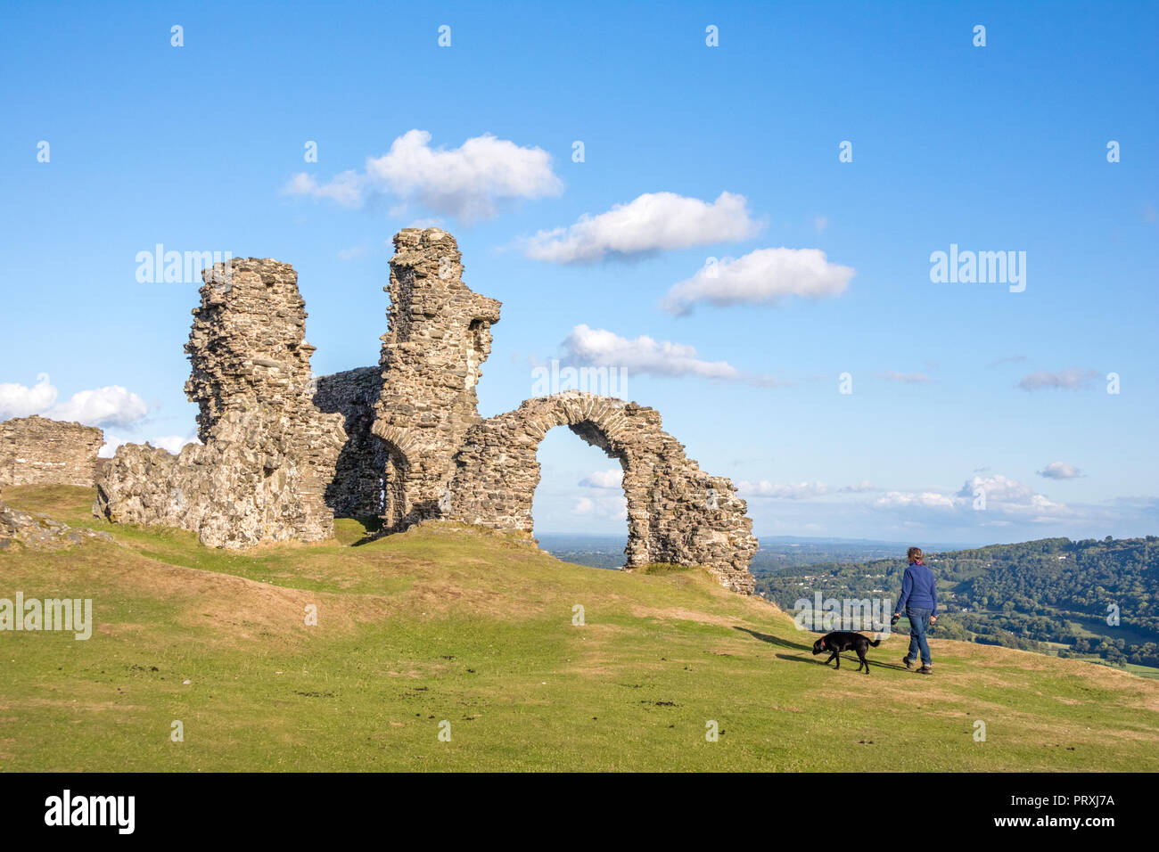 Castell Dinas Brân Crow, "Schloss" eine mittelalterliche Burg in einem prominenten Ort auf einem Hügel über der Stadt Llangollen in Denbighshire, Wales, Großbritannien Stockfoto