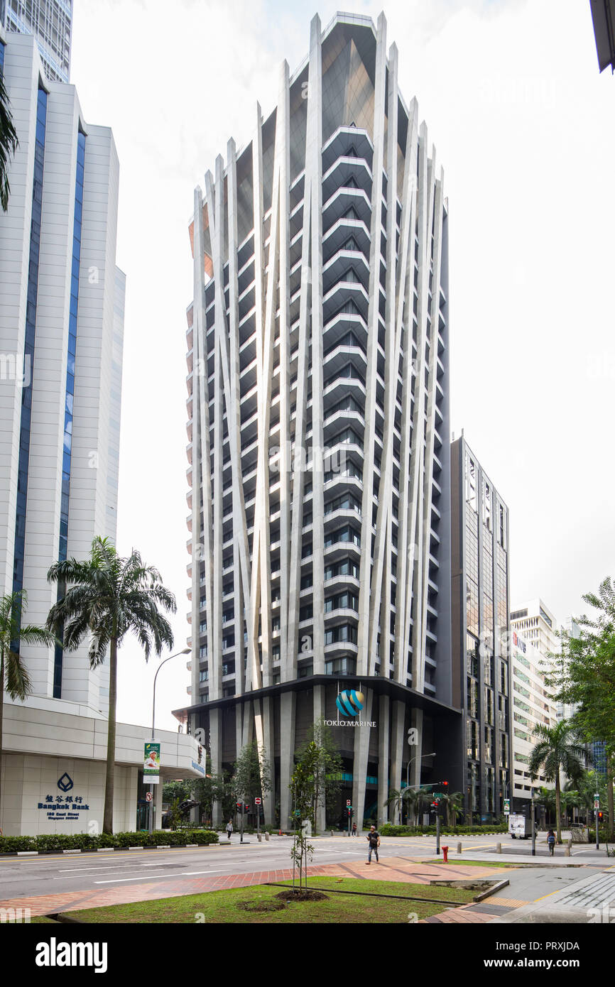 Das Design des Tokio Marine Gebäude kamen aus dem Konzept eines einfachen Klumpen aus Bambus, Singapur Stockfoto
