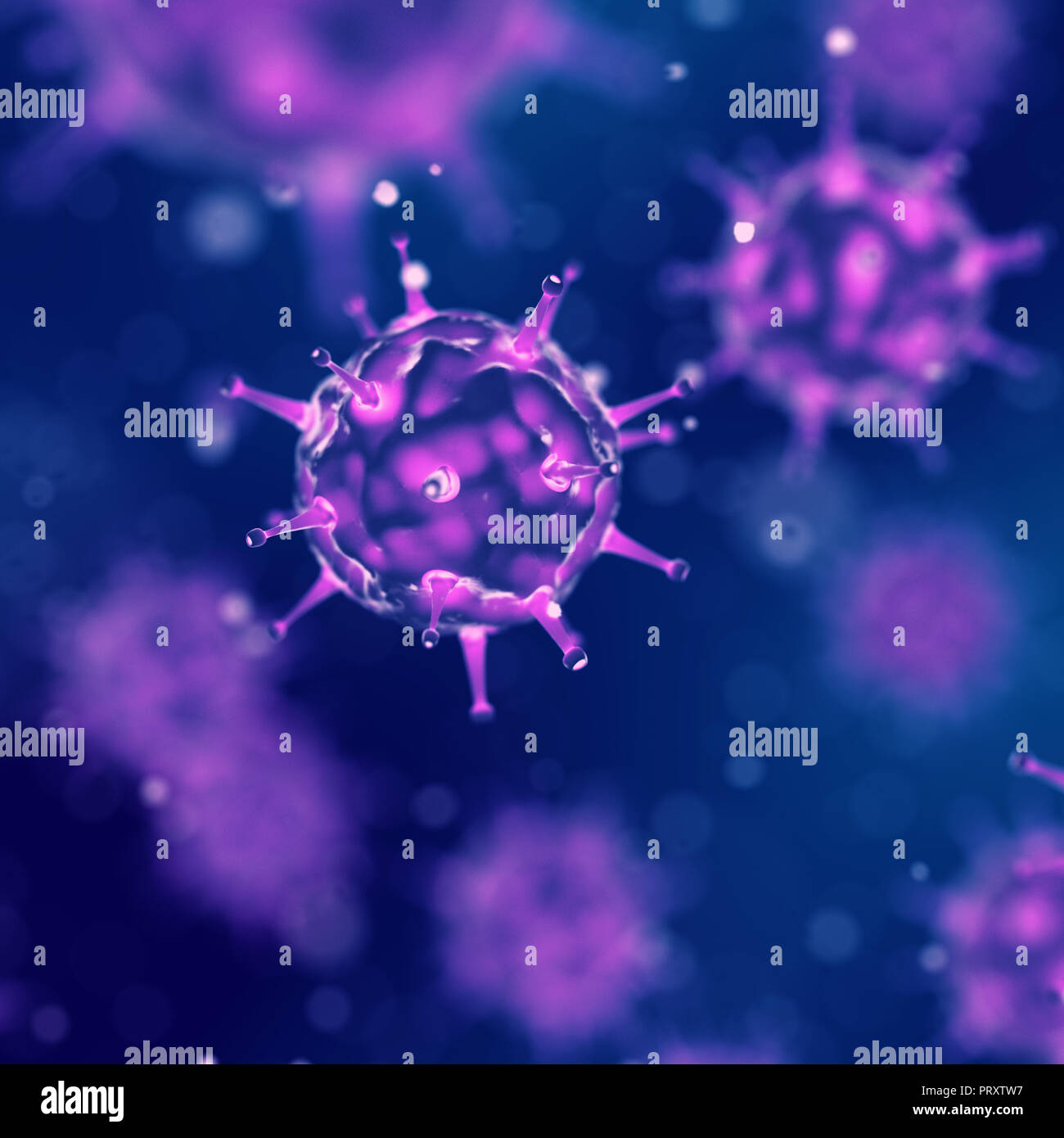 Pathogenen Viren infizieren Wirtszellen, biologische Kriegsführung und globale Pandemie Krankheit Stockfoto