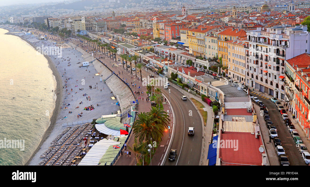 Blick auf das Mittelmeer, die Bucht der Engel, Nizza, Frankreich Stockfoto