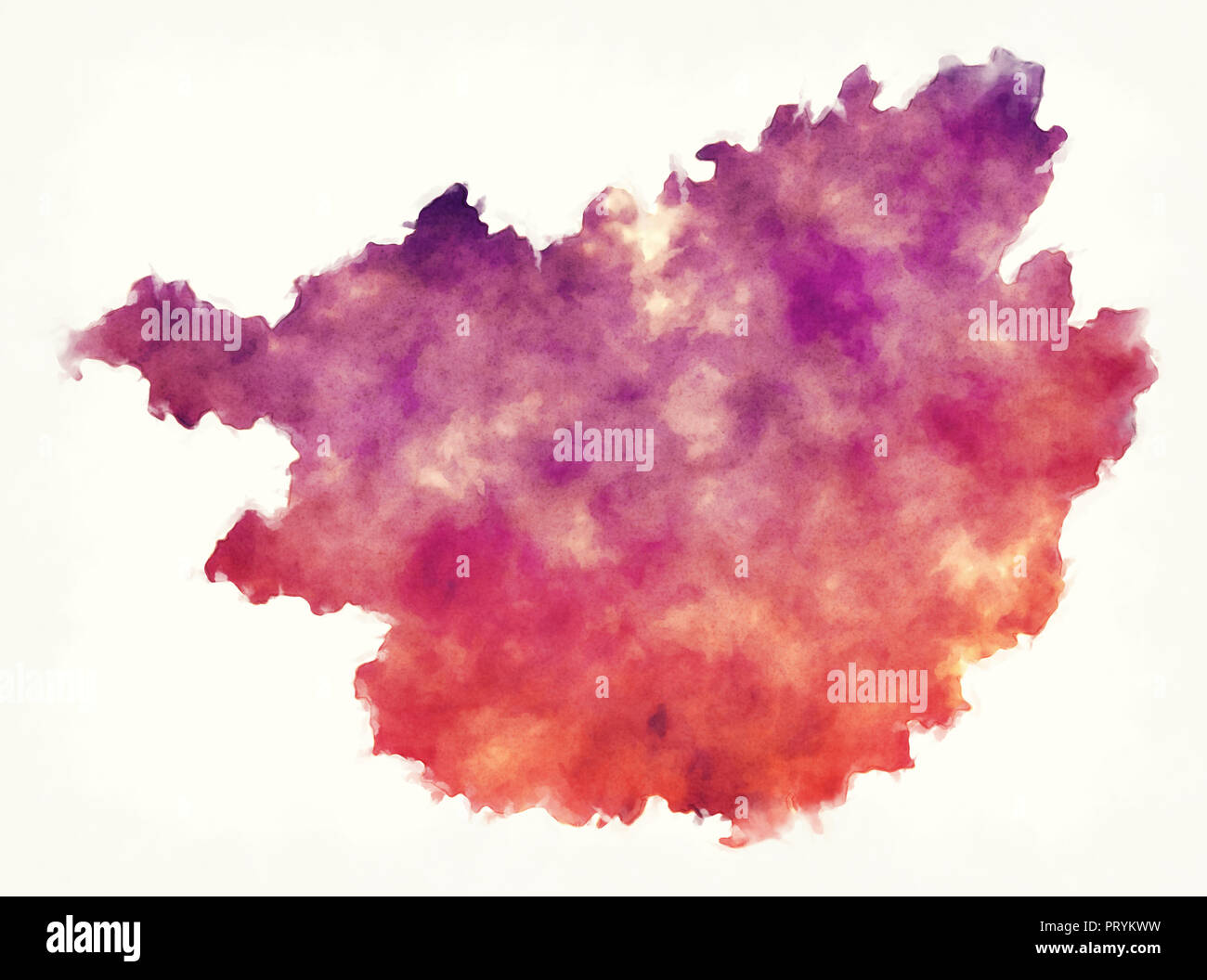 Das Autonome Gebiet Guangxi aquarell Karte von China vor einem weißen Hintergrund Stockfoto