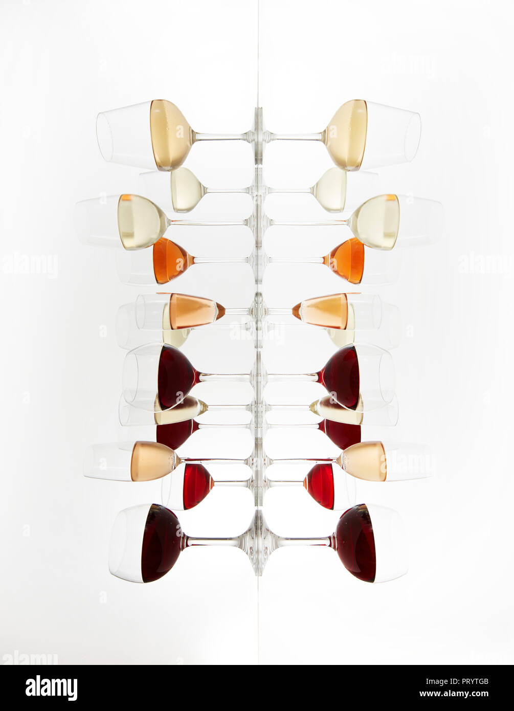 Verschiedene Gläser mit Wein, Prosecco und Champagner Stockfoto