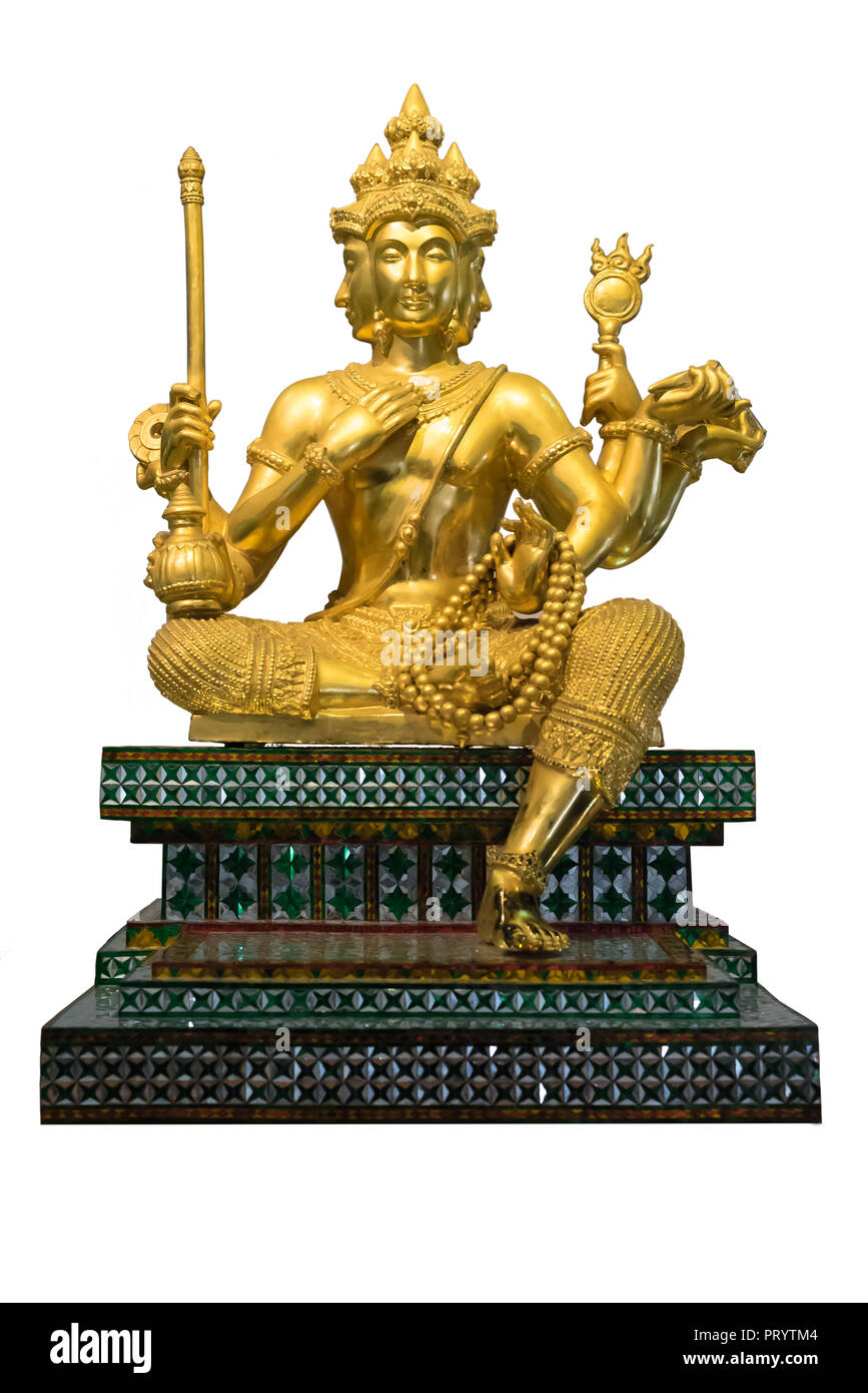 Brahma goldene Statue isoliert auf den weißen Hintergrund. Stockfoto