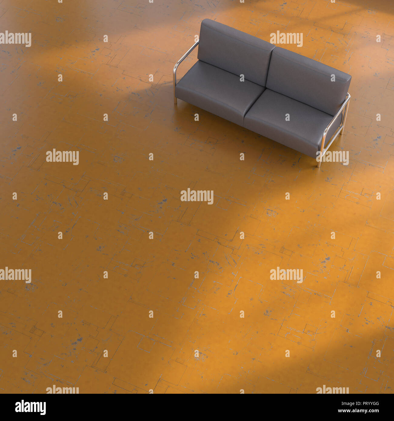3D-Rendering, Couch auf gemusterten Boden Stockfoto