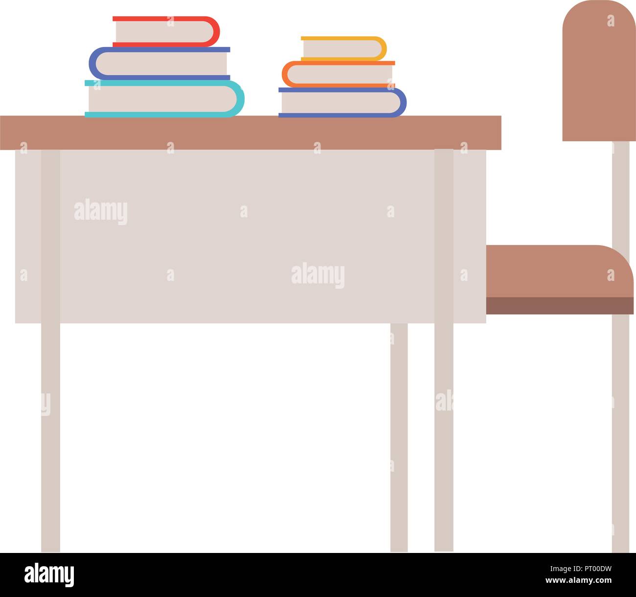 Holz Stuhl und Schreibtisch Lehrer mit Bücher Stock Vektor