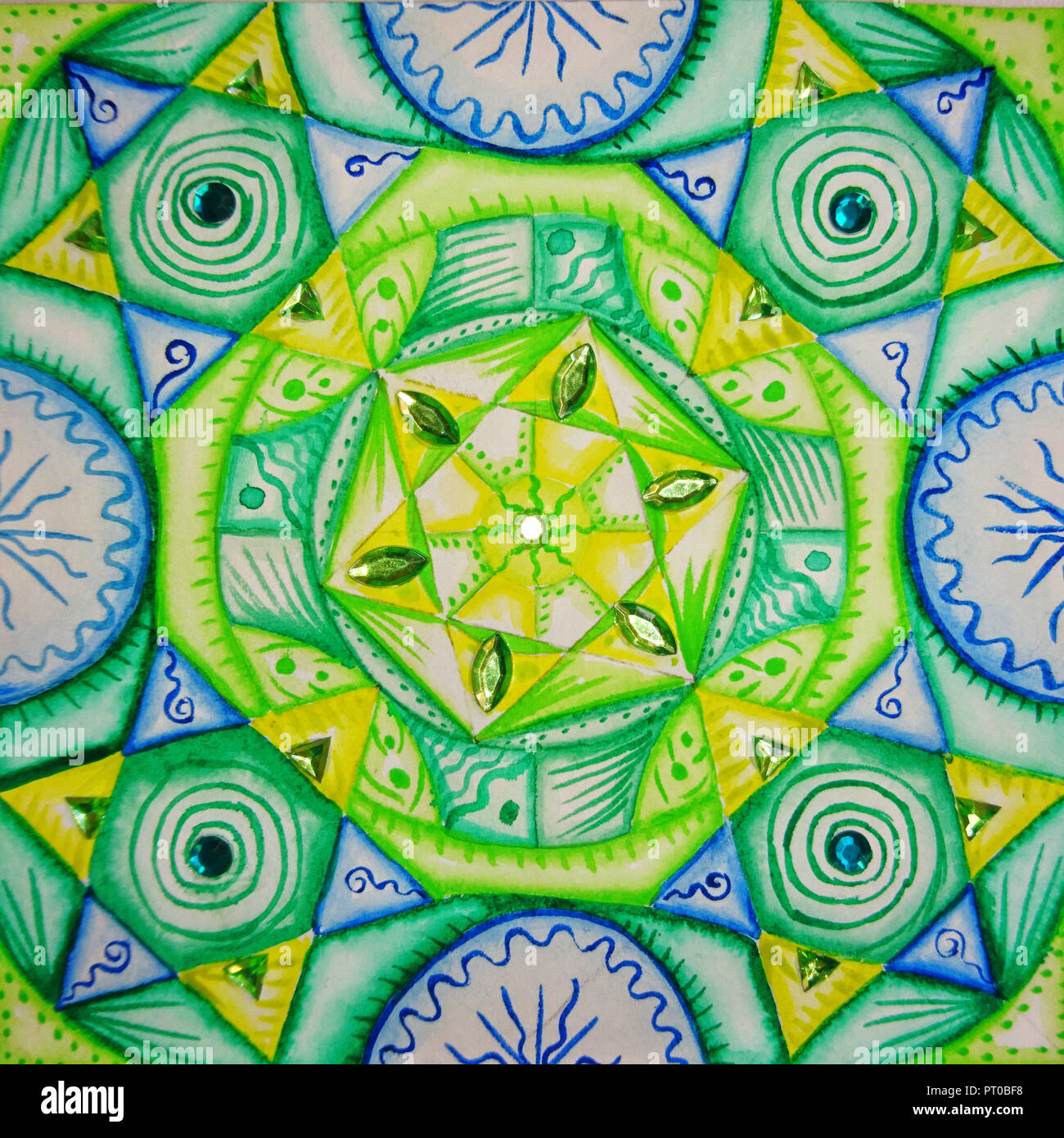 Mandala, Aquarell, Hals- Chakra Stockfoto