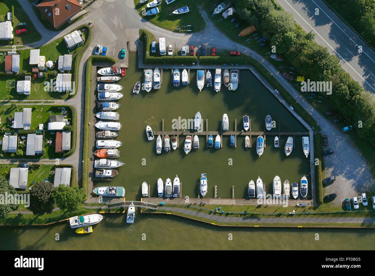 Luftaufnahme, Marina Münsterstraße, Datteln-Hamm-Kanal, Waltrop, Ruhrgebiet, Nordrhein-Westfalen, Deutschland, Europa, Stockfoto