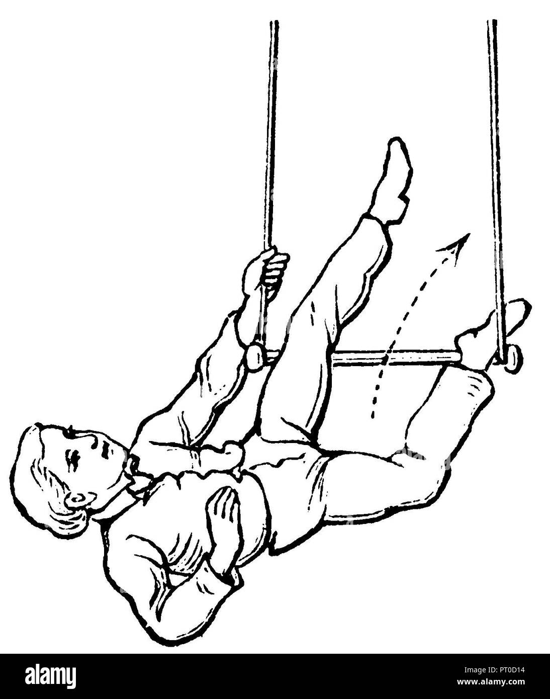 Gymnastik, Übungen auf dem Schaukelreck: Schwimmhangaufschwung, 1890 Stockfoto