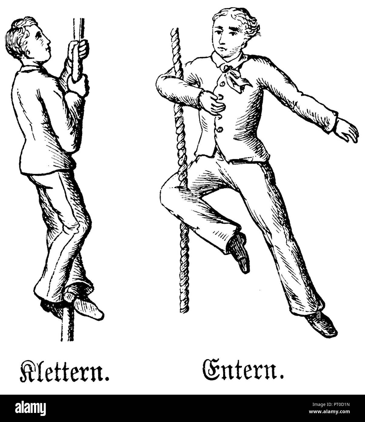 Gymnastik: Klettern auf Pole und Seil, 1881 Stockfoto