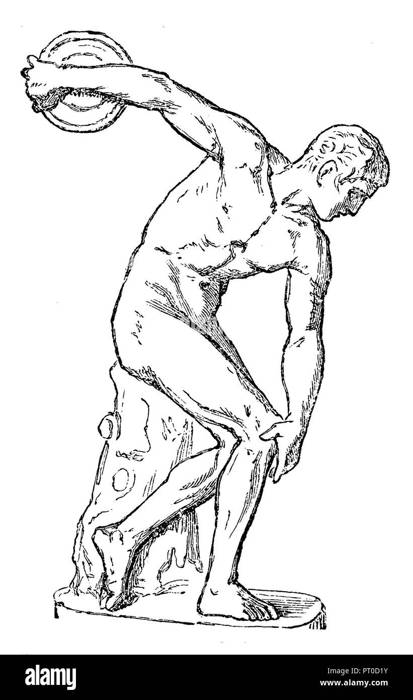 Olympischen Spiele. Diskuswerfer. Antike Statue im Vatikan, 1899 Stockfoto