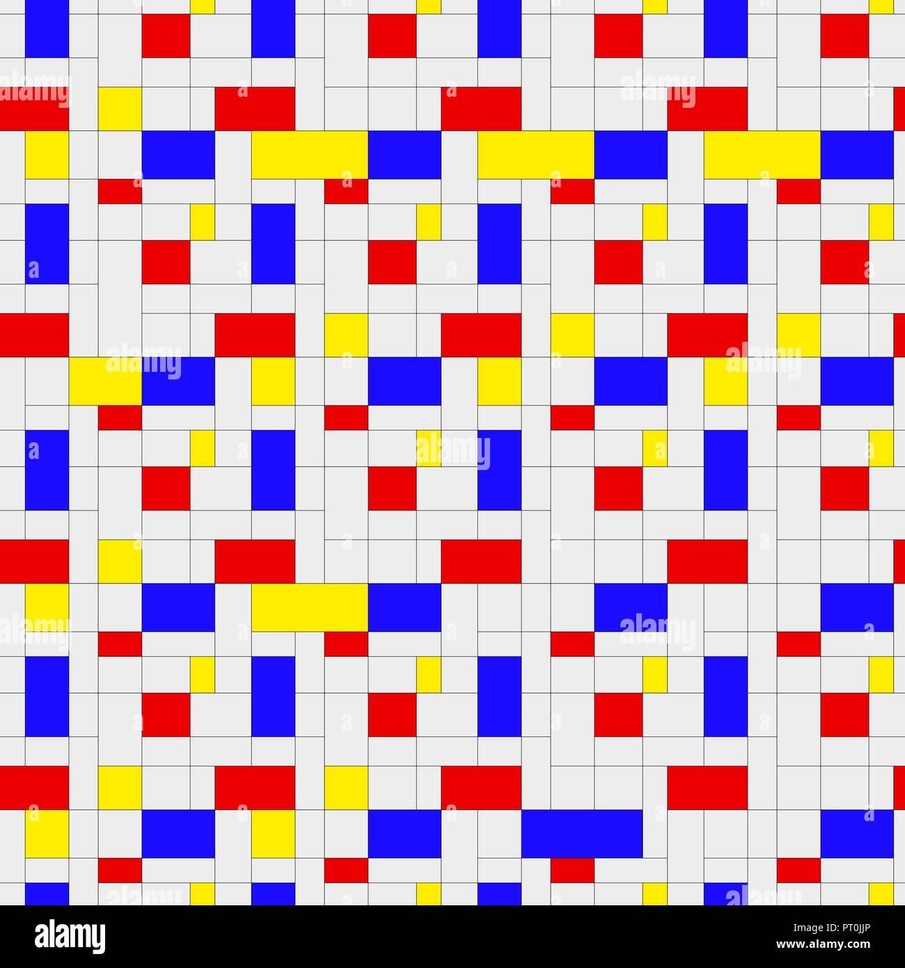 Nahtlose Muster. Bunte Hintergrund im mondrian Stil. Vector Illustration. Zusammenfassung Hintergrund der farbigen Rechtecke. Stock Vektor