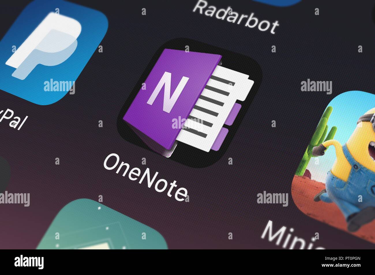 London, Großbritannien - 05 Oktober, 2018: Die Microsoft OneNote Mobile App, die von der Microsoft Corporation auf einem iPhone Bildschirm. Stockfoto