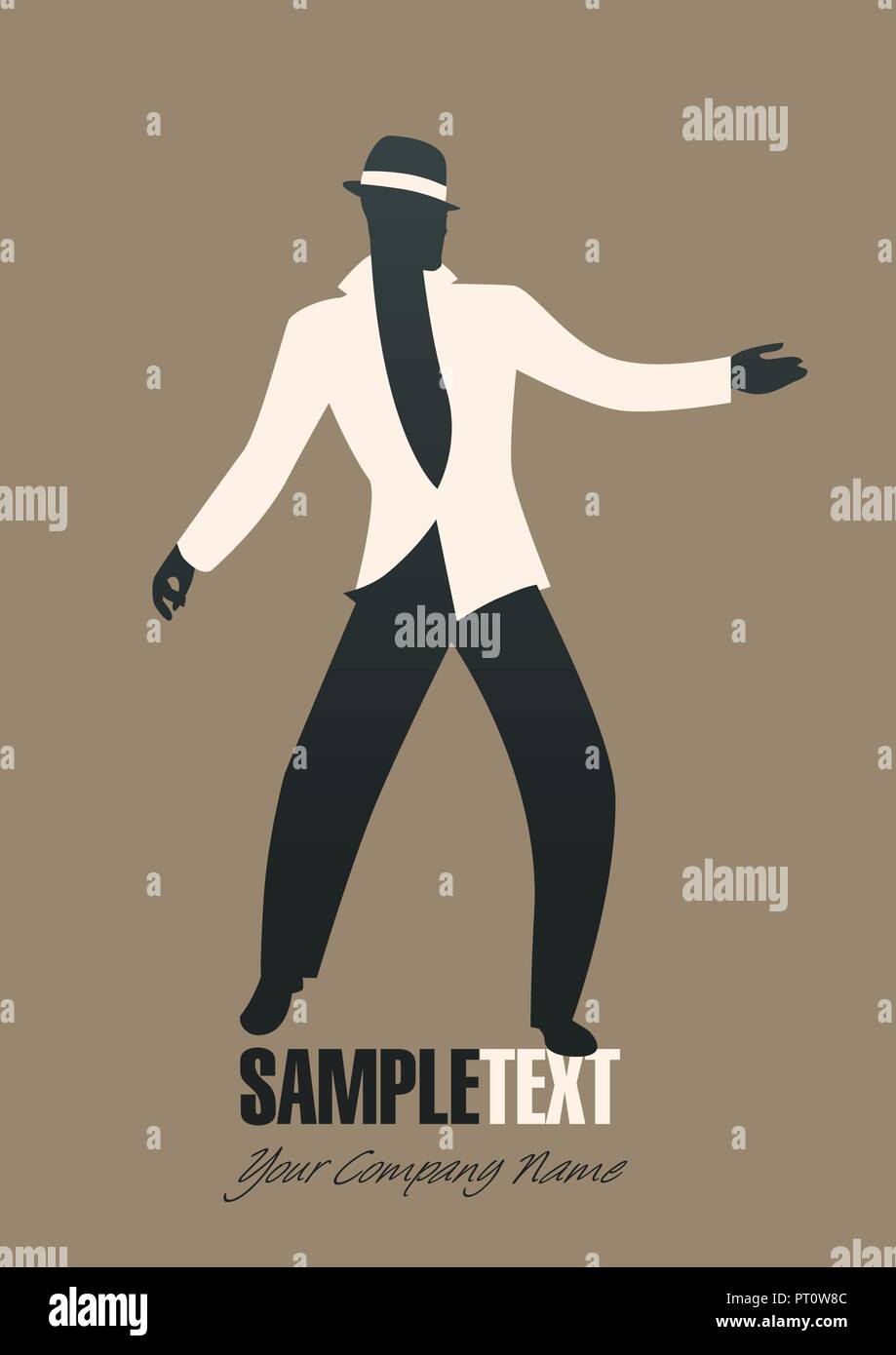 Mann silhouette tanzen Jazz und lateinamerikanische Musik. Vector Illustration Stock Vektor