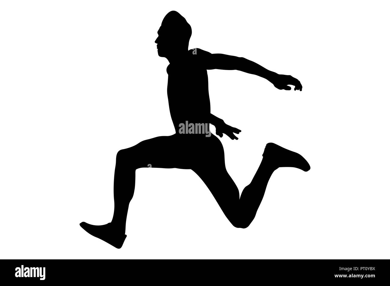 Dynamischer Sprung männlichen Athleten im Dreisprung Stockfoto