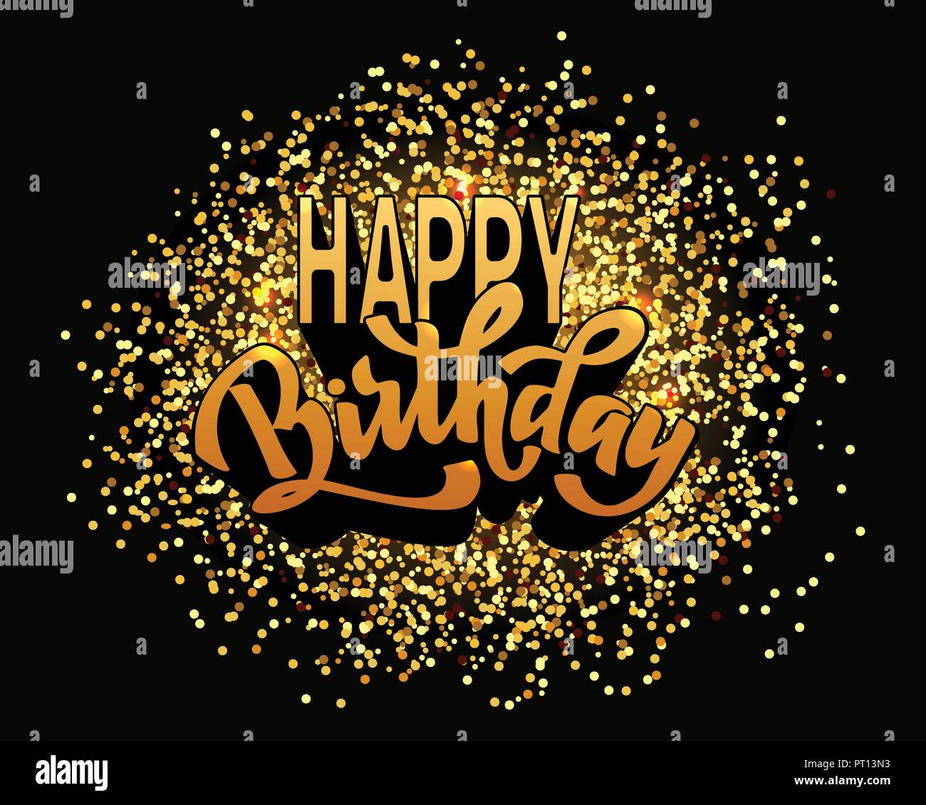 Happy birthday hand Schriftzug Text-, Vektor greating card Type Design gold Glanz auf schwarzem Hintergrund, Pinsel Tinte Kalligraphie. Stock Vektor