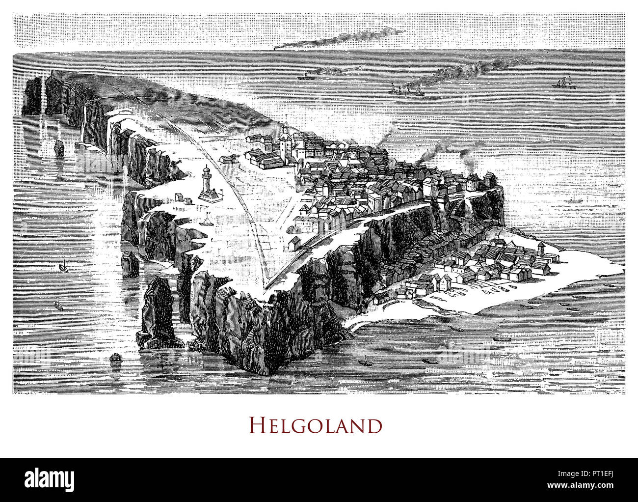 Kupferstich mit der Darstellung der wichtigsten Insel Helgoland - Deutschland Stockfoto