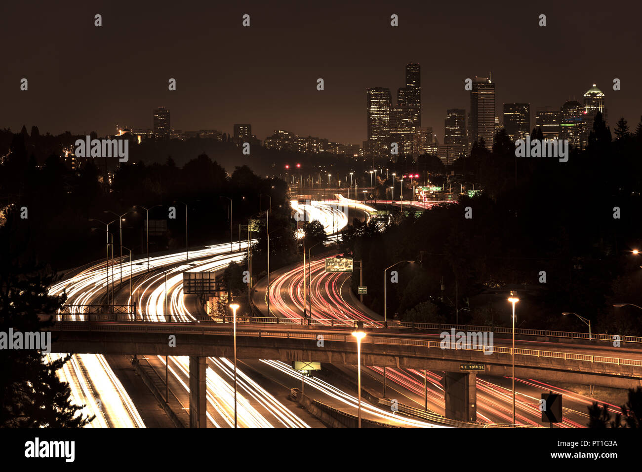 Die Interstate 5 und Downtown Skyline, Seattle, Washington State, USA Stockfoto