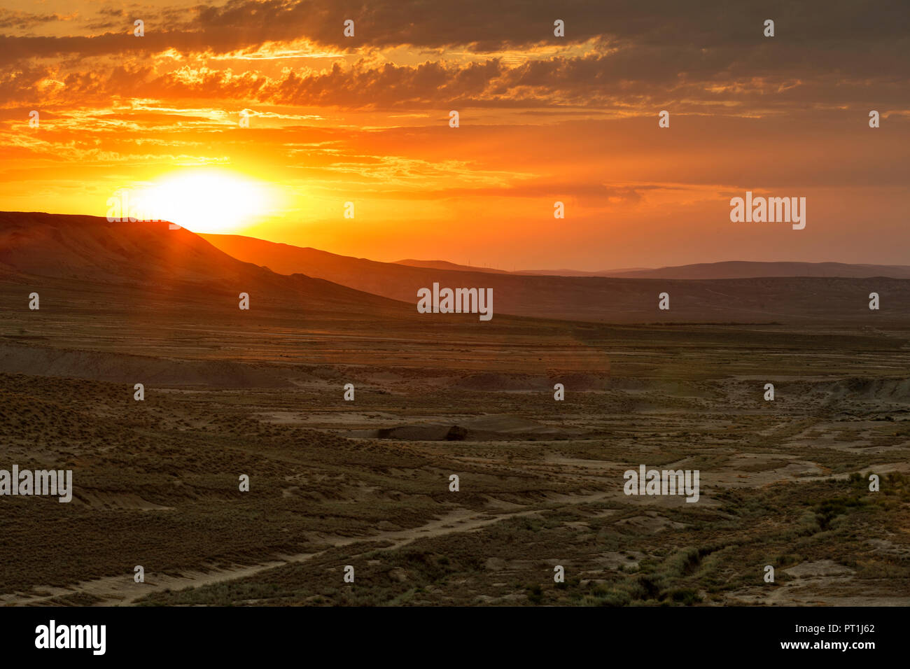 Aserbaidschan, Gobustan, Gobustan Nationalpark bei Sonnenaufgang Stockfoto