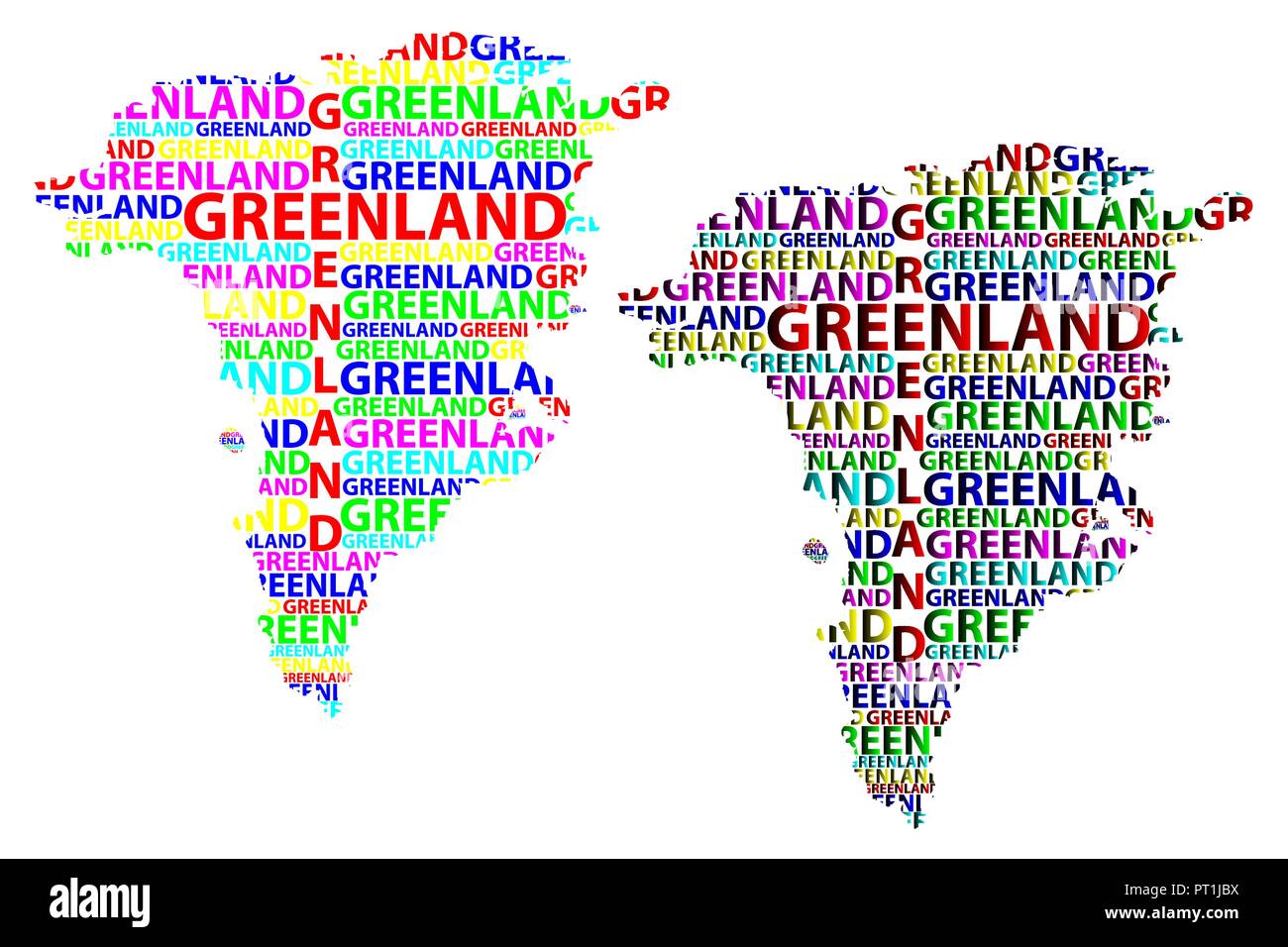 Skizze Grönland schreiben Text Karte, Grönland - in der Form des Kontinents, Karte Grönland (Insel des Königreichs Dänemark) - Color Vector Illustration Stock Vektor