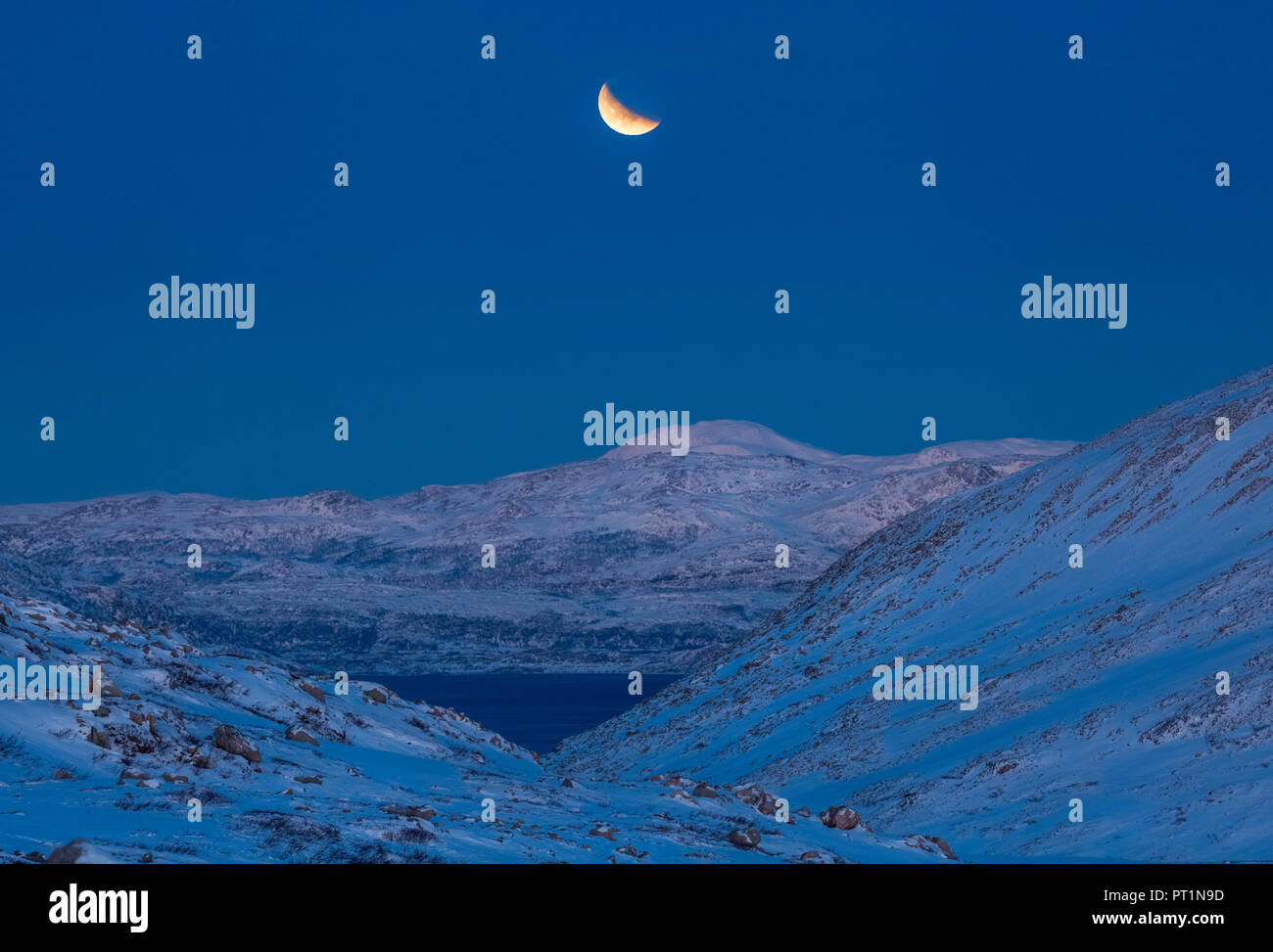 Lunar ecplispe aus der Steigung der Brosmetind, Tromvik, Troms, Norwegen, Europa montieren Stockfoto