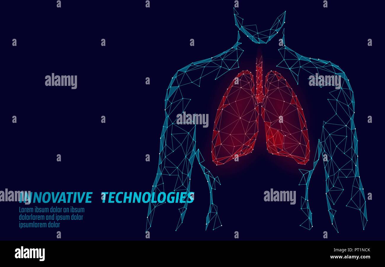 Mann silhouette gesunde Lunge 3d Medizin Modell Low Poly. Dreieck verbunden Punkte leuchten. Online Arzt Welttuberkulose-tag moderne innovative Technologie render Vector Illustration Stock Vektor