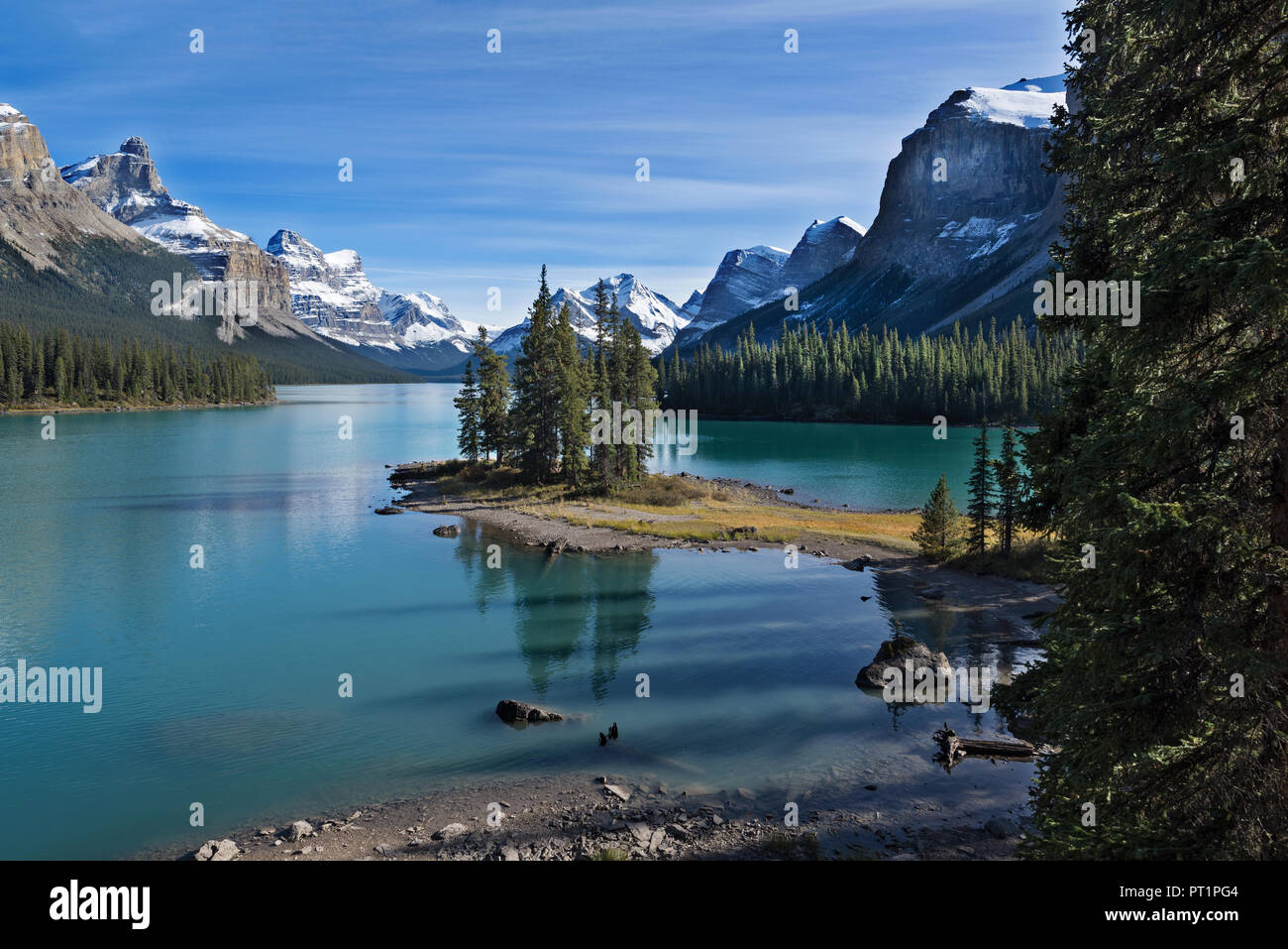 Maligne Lake, Jasper NP, Alberta, Kanada Stockfoto