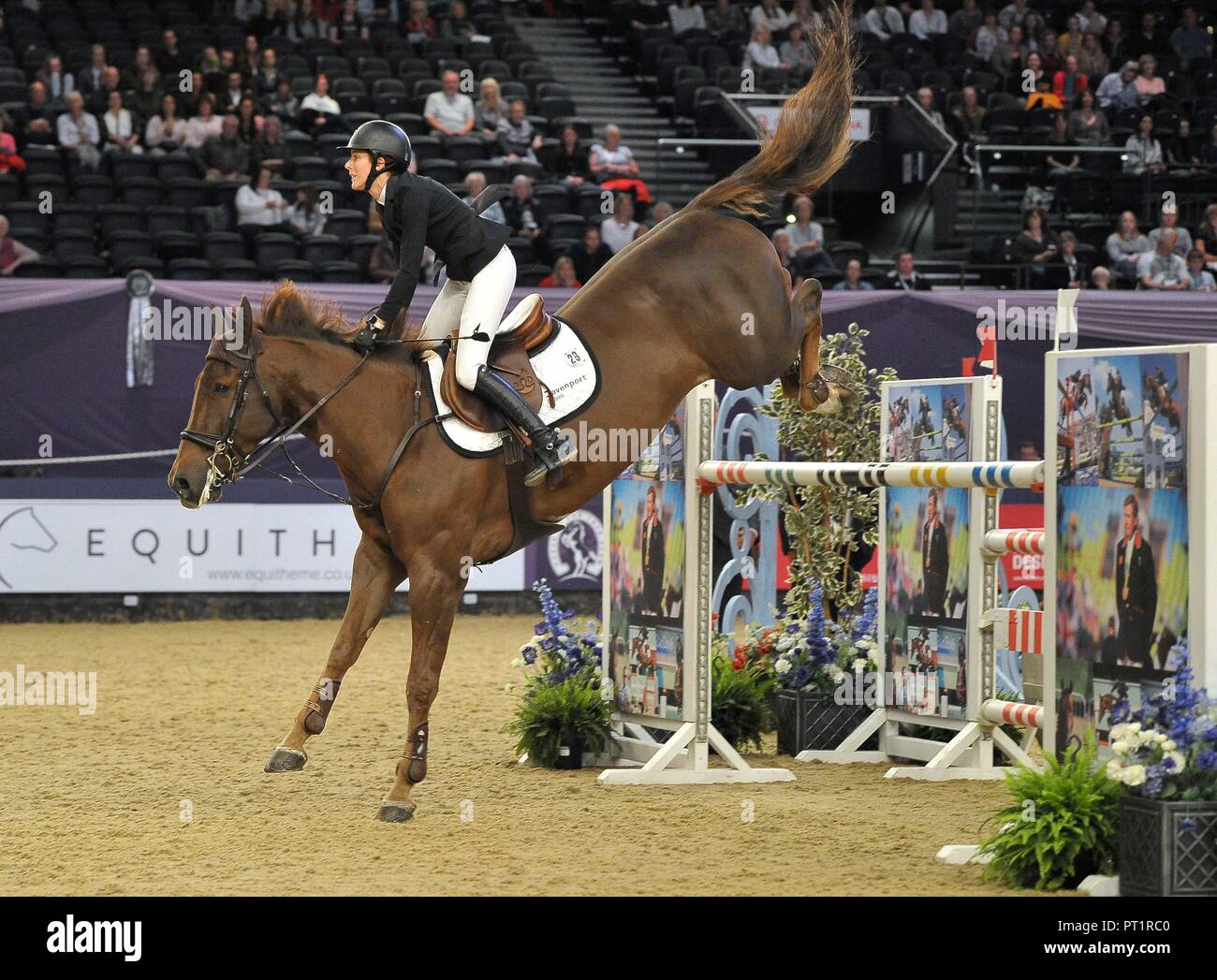 Birmingham, Großbritannien. 5. Oktober, 2018. Angelie-von Essen (SWE), 'Cheers Zwilling". Concours Hippique International. Tribüne willkommen Einsätze. Pferd des Jahres zeigen (HOYS). National Exhibition Centre (NEC). Birmingham. UK. 05.10.2018. Credit: Sport in Bildern/Alamy leben Nachrichten Stockfoto