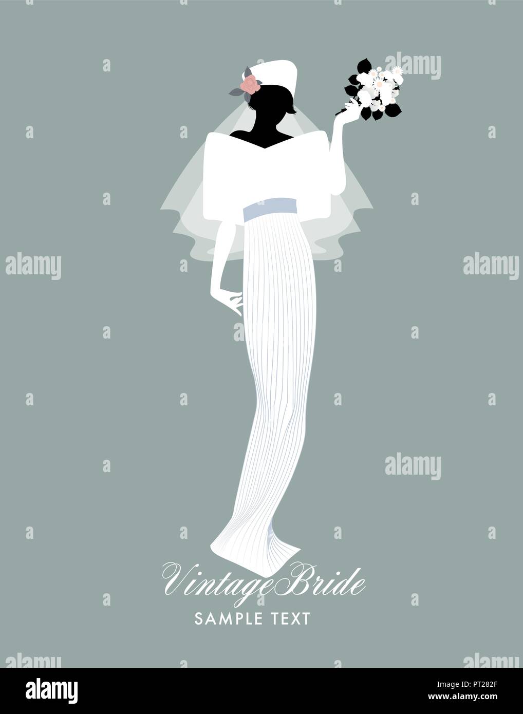 Elegante Braut im Vintage Style Wedding Dress gekleidet. Vector Illustration Stock Vektor