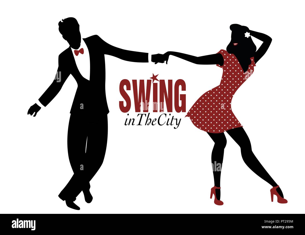 Junges Paar silhouette tanzen Swing, Lindy Hop oder Rock and Roll Stock Vektor