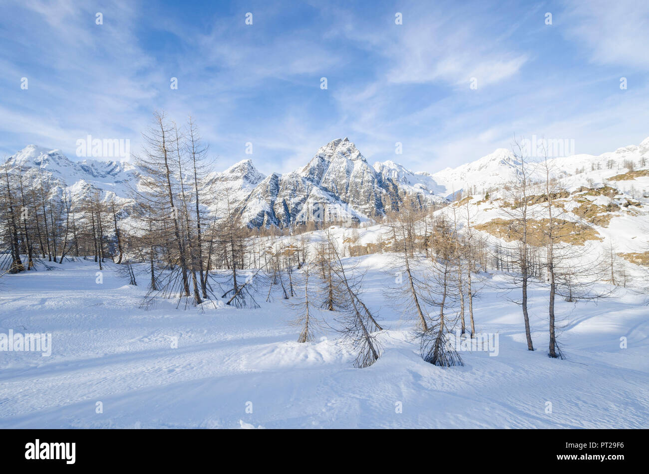 Punta della Rossa von den Skipisten von Alpe Sangiatto, Alpe Devero, Ossola, Piemont, Alpen, Italien Stockfoto