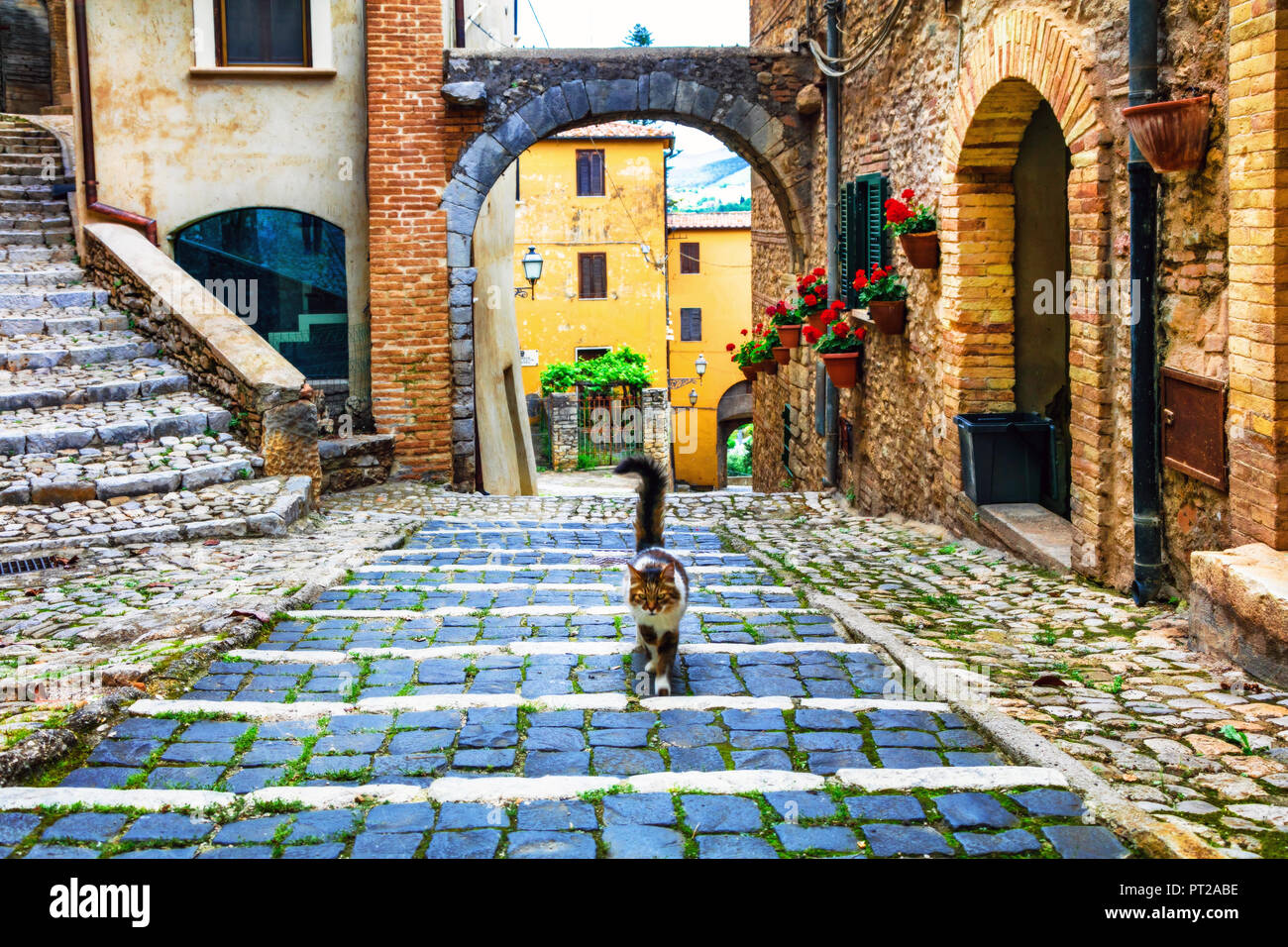 Alte Straßen der italienischen Dorf, Casperia, Latium, Italien. Stockfoto