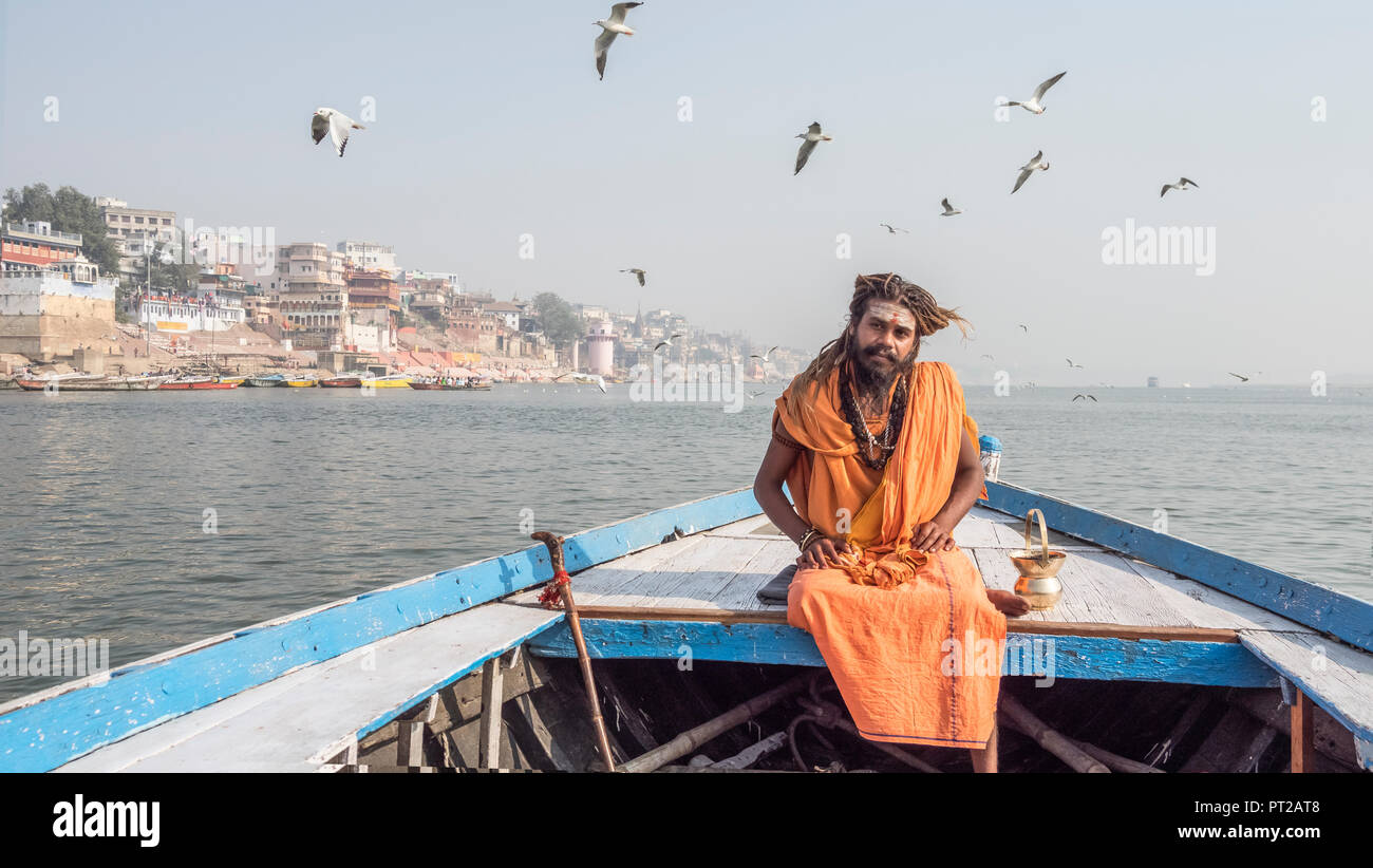Ein sadhu in Varanasi, Indien. Stockfoto