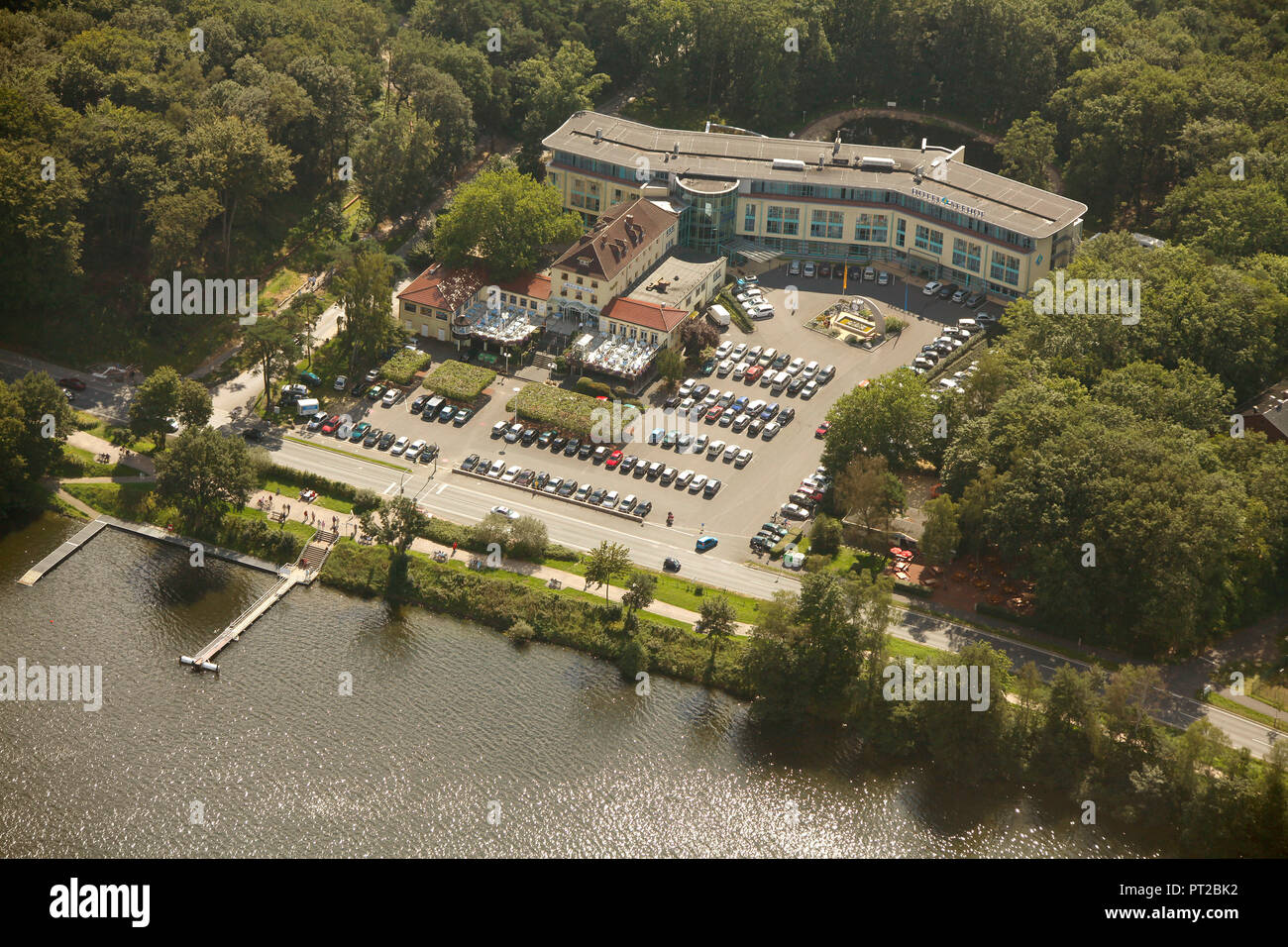 Luftaufnahme, Hotel Seehof Haltern Eigentümer Hotelier Klaus Kandaouroff (ermordet), Ruhrgebiet, Nordrhein-Westfalen, Deutschland, Europa Stockfoto