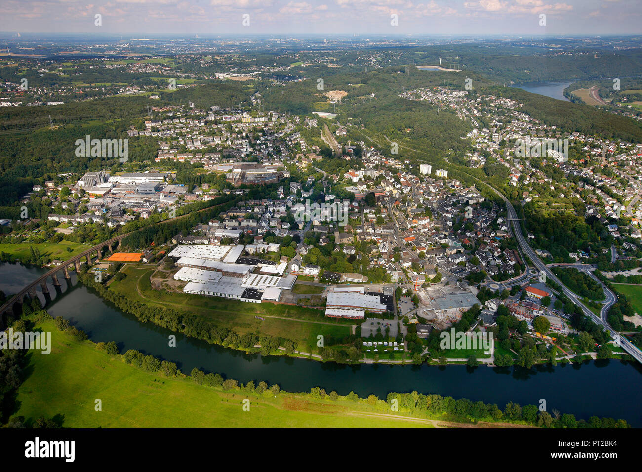 Luftaufnahme, Luftbild, Ruhraue, Herdecke an der Ruhr, ehemalige Fabrik im Ruhrgebiet Auen, Ruhrgebiet, Nordrhein-Westfalen, Deutschland, Europa, Stockfoto