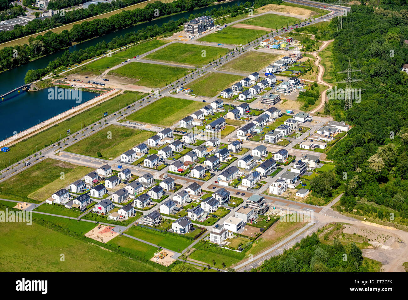 Stadtquartier Graf Bismarck am Rhein-Herne-Kanal, Gelsenkirchen, Ruhrgebiet, Nordrhein-Westfalen, Deutschland, Europa Stockfoto