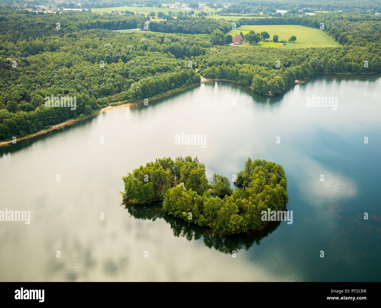 Herzen Insel in Heidesee, Kirchheller Heide, Bottrop Kirchhellen, Cloud Reflexion im See, Naturschutzgebiet Kirchheller Heide im Bezirk Kirchhellen, Bottrop, Ruhrgebiet, Nordrhein-Westfalen, Deutschland Stockfoto