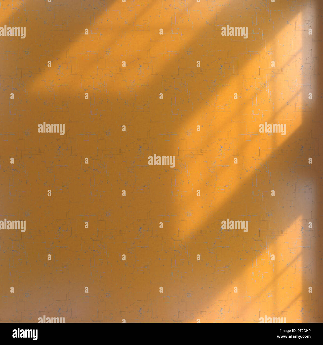 3D-Rendering, Gelb Industrieboden mit Lichteffekten Stockfoto