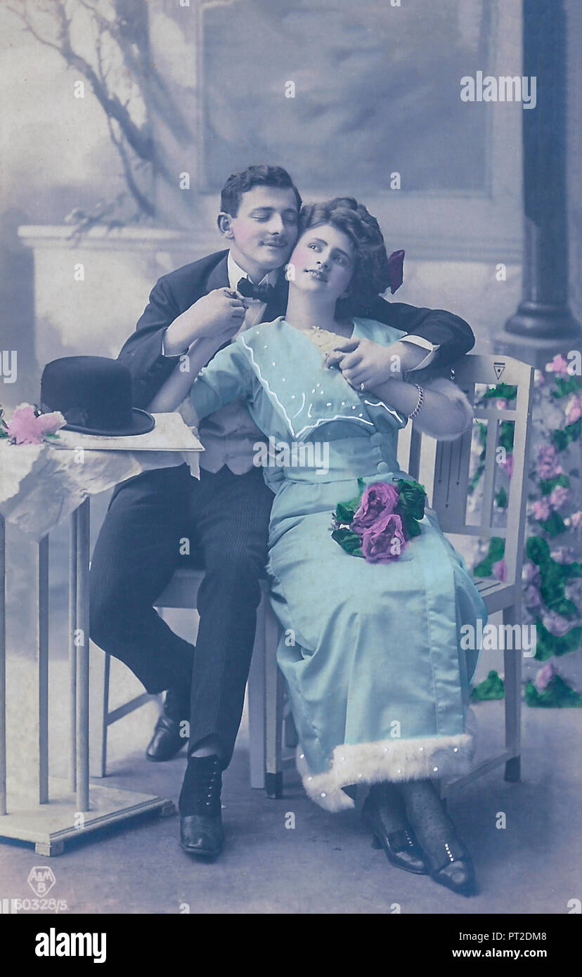 Alte Ansichtskarte von Paar in der Liebe. 1910 s Stockfoto