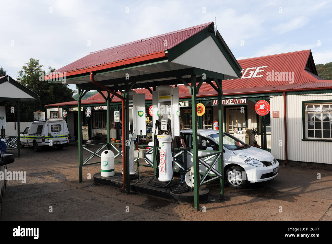 Eine Garage und Tankstelle in einem Museum Dorf namens Pilger in Mpumalanga Südafrika Stockfoto
