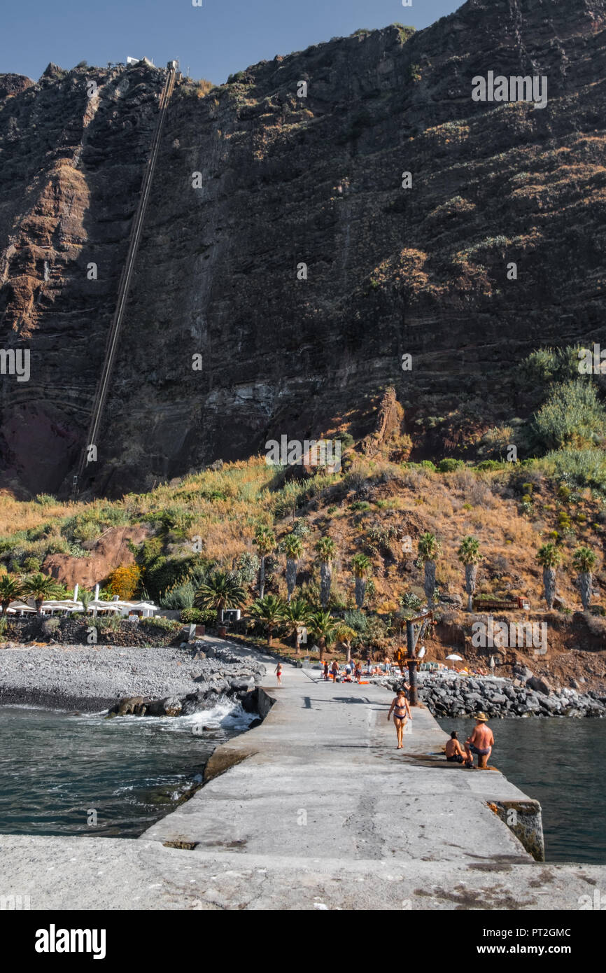 Strand Fajã dos Padres - Madeira Stockfoto