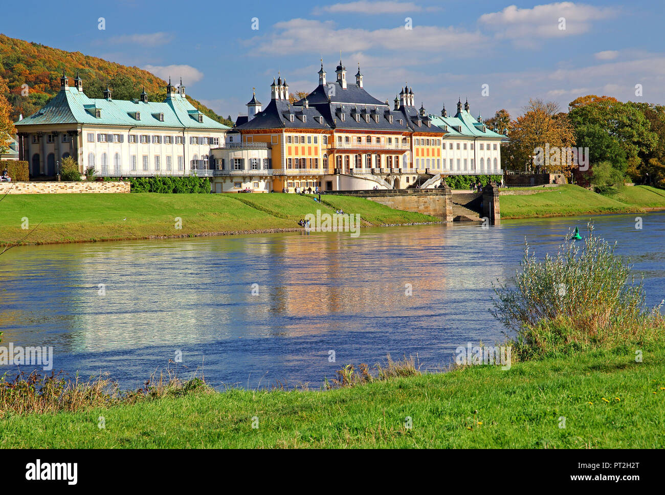 Schloss Pillnitz an der Elbe, Pillnitz, Bezirk Dresden, Elbe, Sachsen, Deutschland Stockfoto