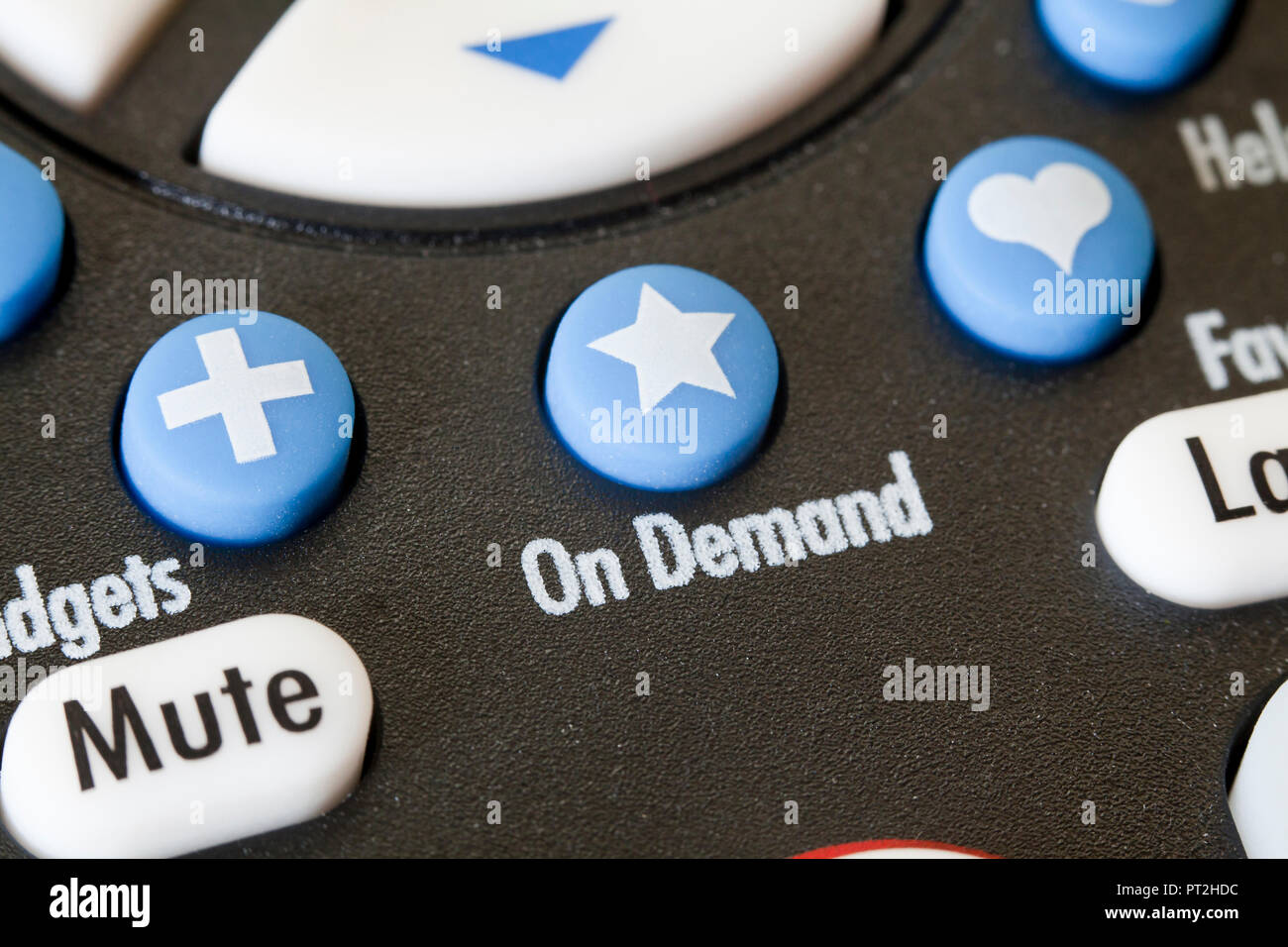 Nahaufnahme von On-demand-Taste auf TV-Fernbedienung - USA Stockfoto